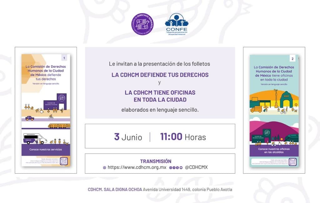 Invitación a la presentación de folletos CDHCM y CONFE, 3 de junio de 2026
