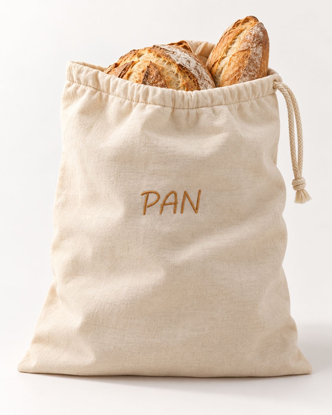 Bolsa de pan artesanal con hogazas frescas