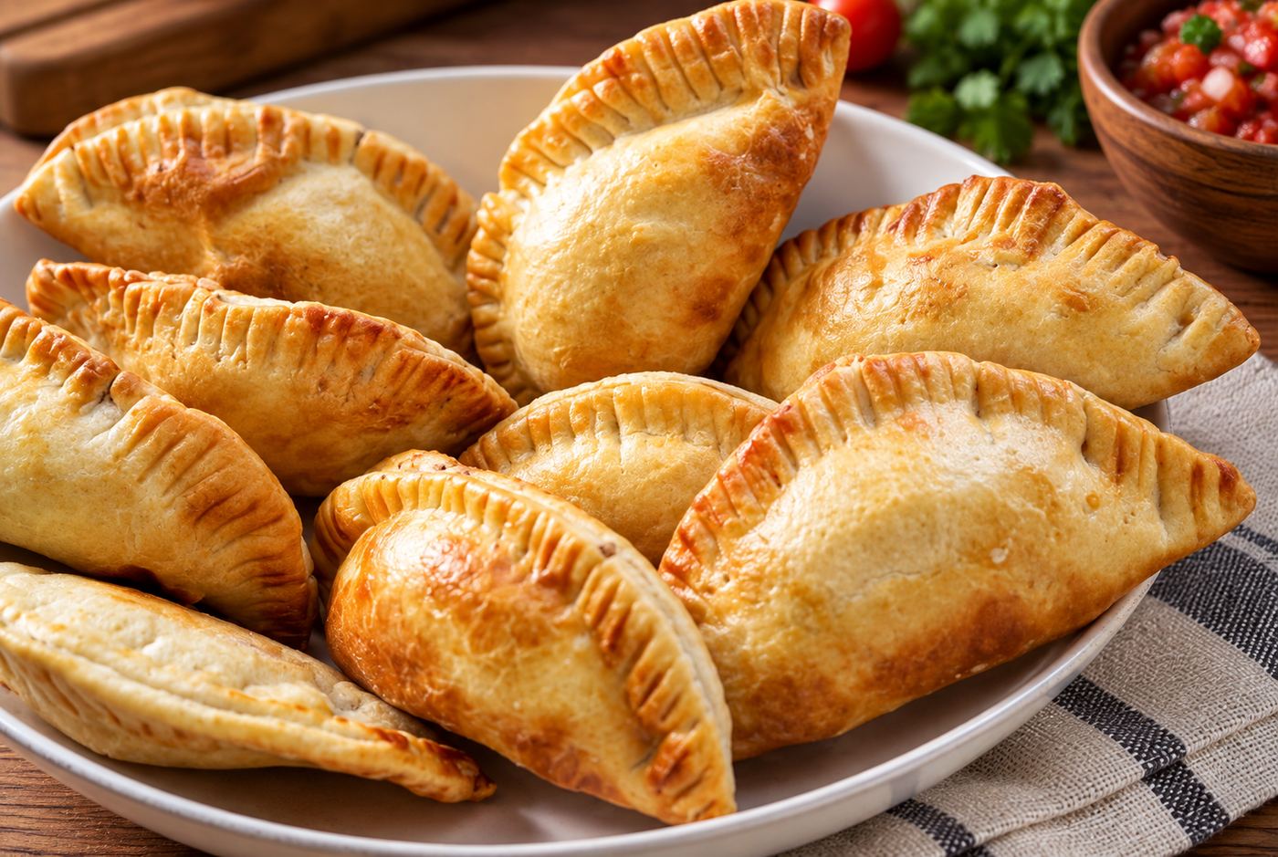 Empanadillas doradas con salsa fresca