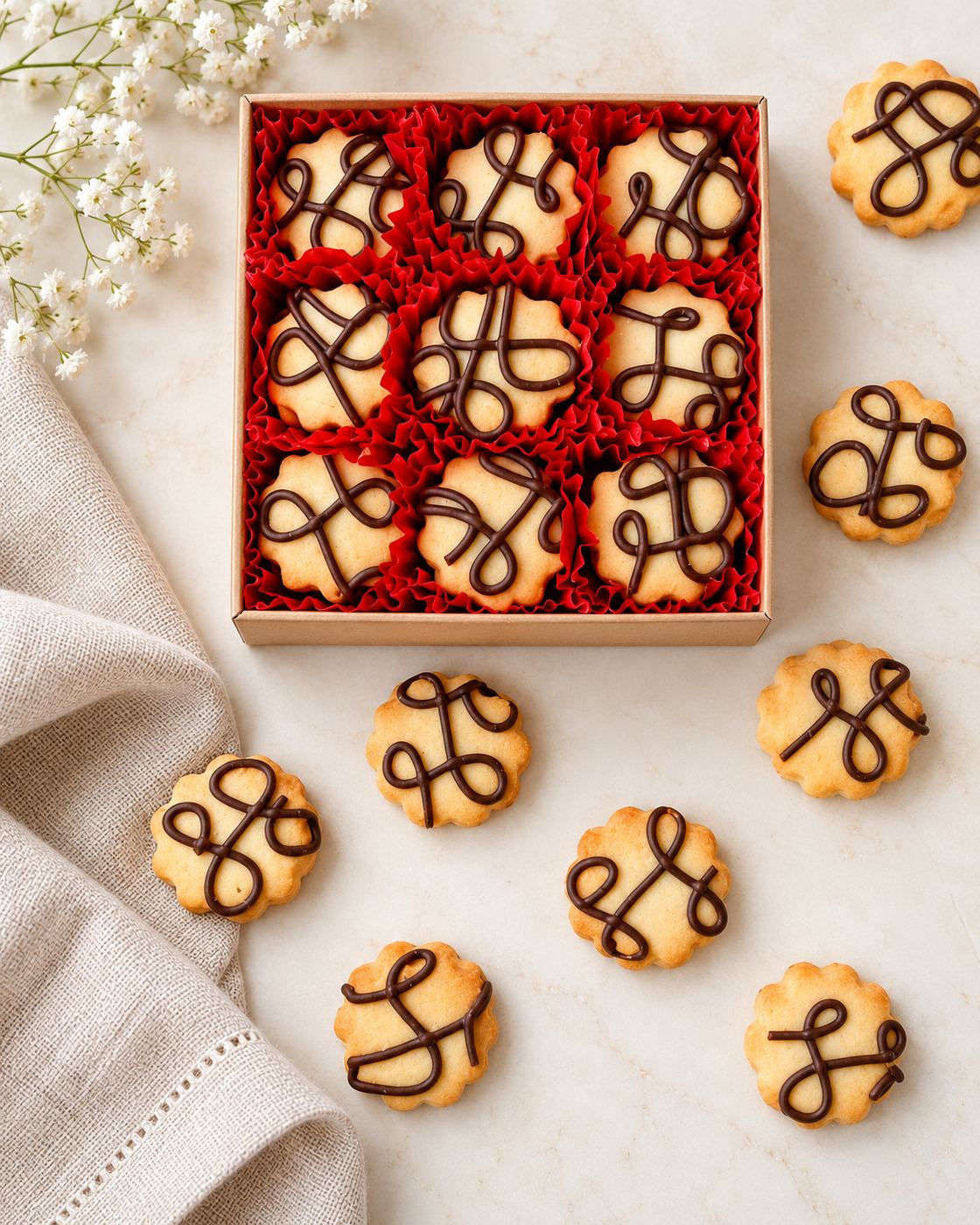 Galletas artesanales con chocolate y flores